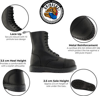 Unisex Zwarte Leren Stalen Neus Veterlaarzen - Stag ACS - EU 39/ UK 6