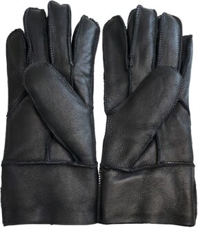 Unisex zwarte schapenvacht leren handschoenen met oprolbare/neerwaartse manchetten