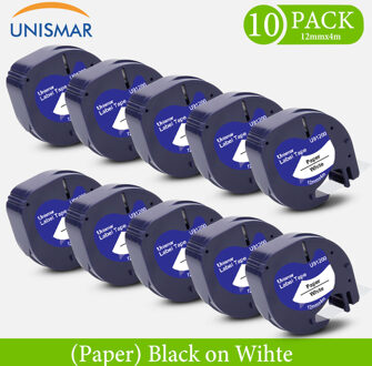 Unismar 10Pack 12Mm 91200 Compatibel Voor Dymo Papier Lt 91200 Label Tape Voor Dymo Letra Tag Printer Zwart op Wit Label Maker