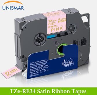 Unismar 12Mm * 4M TZ-231 Satijnen Lint Tapes Goud Op Roze TZ-RE34 Tz Tape Compatibel Brother P-touch Printers PT-D200 Pt-D210 goud on roze
