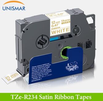 Unismar 12Mm * 4M TZ-231 Satijnen Lint Tapes Goud Op Roze TZ-RE34 Tz Tape Compatibel Brother P-touch Printers PT-D200 Pt-D210 goud on wit