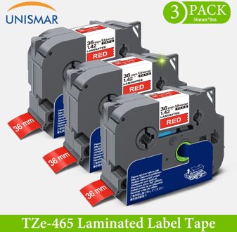 Unismar 3PK 36Mm Wit Op Rood TZe465 Voor Tze Brother Gelamineerd Label Tape TZ465 Printer Lint Voor Brother P-Touch Label Maker