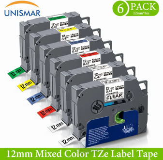 Unismar 6PCS TZe-131 TZe-231 TZe-431 TZe-531 TZe-631 TZe-731 Laminated Labeling Tape for Brother P-Touch PT-D210 PT-H100 PT-D600