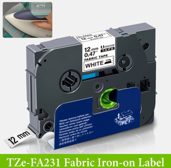 Unismar TZe-FA3 TZe-FA231 Fabric Iron on Label Tape 12mm for Brother P touch TZeFA3 TZ-FA3 Black on White Label Maker Printers