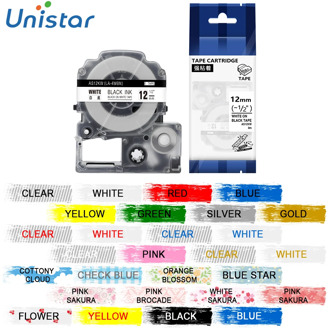 Unistar SS12KW Tape Compatible with Epson/KingJim SS12KW LC-4WBN 12mm Black on White Label Maker For LW300 LW400 Label Printer