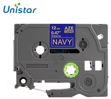 Unistar Tze-RN34 Satijnen Lint Tapes 12Mm Compatibel Voor Brother Label Maker PTD200 PTD600 Label Printer 4M Golden Op navy Labels