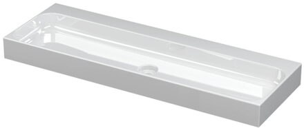 Unit wastafel porselein zonder kraangaten inclusief porseleinen click plug 120x10x40cm, glans wit