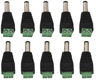 Universal 10pcs/pack Black & Green Male DC Power Connector Plug Adapters For CCTV System 4x1x0.5cm