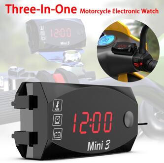 Universal Motorcycle Elektronische Klok Thermometer Voltmeter Drie-In-een IP67 Waterdicht Stofdicht Led Horloge Digitale Display zwart