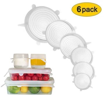 Universal Siliconen Stretch Deksels Keuken Kookgerei Herbruikbare Pan Kom Pot Voedsel Fruit Verse Afdichting Cover 6stk transparant