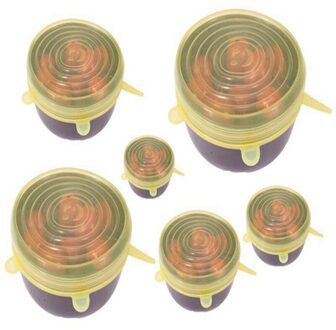 Universal Siliconen Stretch Voedsel Deksels Om Voedsel Vers Herbruikbare Deksel-Kom Opslag 6 Stks/set Stretch Deksels Keuken Accessoires geel