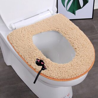 Universal Soft Toilet Seat Cover Met Handvat Wasbare Winter Warm Closestool Mat Seat Case Badkamer Wc Deksel Cover Accessoires khiki