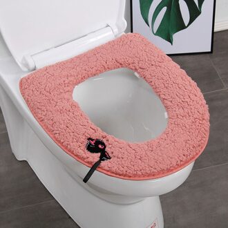 Universal Soft Toilet Seat Cover Met Handvat Wasbare Winter Warm Closestool Mat Seat Case Badkamer Wc Deksel Cover Accessoires roze