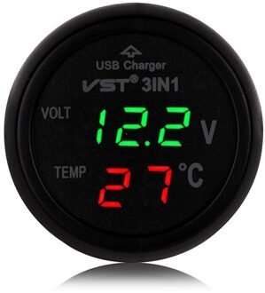 Universele 12V 24V Auto Volt Meter Auto Led Digitale Voltmeter Gauge Thermometer Usb Charger Voltmeter Sigarettenaansteker groen