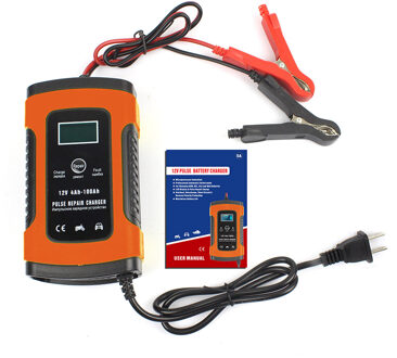 Universele 12V 5A Smart Battery Charger Draagbare Batterij Reparatie Tool Beheerder Met LCD Display voor Auto Motorfiets rood US-plug