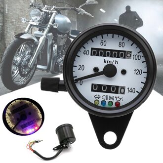 Universele 12V Motorcycle Dual Kilometerstand Kmh Snelheidsmeter Gauge Meter Led Achtergrondverlichting Signaal Licht Vintage Modificatie Accessoires wit