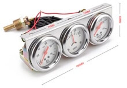 Universele 2     "Chrome Volt Water Olie Druk Triple 3 Manometer Deel Set Kit