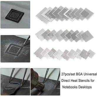 Universele 27 Stks/set Bga Directe Warmte Stencils 0.25-1Mm Voor Notebooks Xbox Desktops Direct Verwarmd Bga Reballing Stencils kit