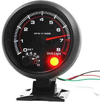 Universele 3.75 Inch 12V Wit Led Backlit Toerenteller Gauge Met Red Shift Light Voor Auto Benzine Auto, 0-8000 Rpm Accessoires