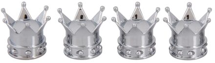 Universele 4 Stuks Ventieldopjes Gold Crown Tyre Wheel Stem Air Valve Caps Auto Truck Fietsonderdelen Accessoires Fit auto Truck Bike zilver