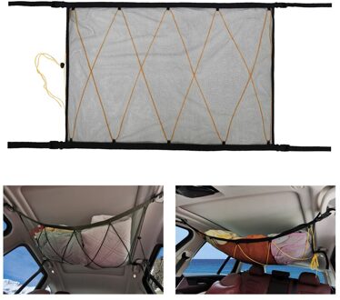 Universele Auto Dak Interieur Driver Opslag Netting Tas Met Rits Koord Kofferbak Opslag Auto Mesh Organizer zwart en oranje