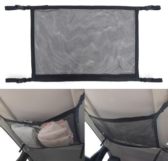 Universele Auto Dak Interieur Driver Opslag Netting Tas Met Rits Koord Kofferbak Opslag Auto Mesh Organizer zwart met zipper
