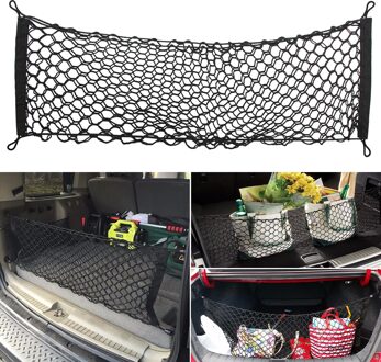 Universele Kofferbak Achter Opslag Cargo Bagage Nylon Elastische Mesh 90X30 Cm Netto Houder Met 4 Plastic Haken pocket