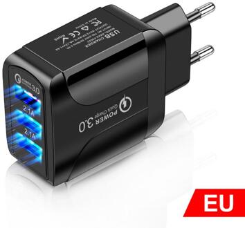 Universele Lader 3USB Vlinder Verlichte Oplader 5V/2.4A Smart Telefoon Tablet Universele Snelle Oplader Voor Iphone Samsung Xiaomi wit / EU zwart