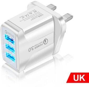Universele Lader 3USB Vlinder Verlichte Oplader 5V/2.4A Smart Telefoon Tablet Universele Snelle Oplader Voor Iphone Samsung Xiaomi wit / ons