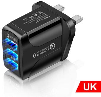 Universele Lader 3USB Vlinder Verlichte Oplader 5V/2.4A Smart Telefoon Tablet Universele Snelle Oplader Voor Iphone Samsung Xiaomi wit / uk
