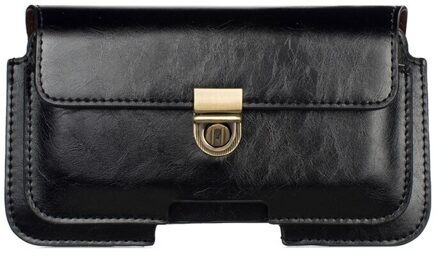 Universele Lederen Holster Riem Case Mobiele Telefoon Tas Voor Samsung/Iphone/Huawei/Htc/Lg/Xiaomi case Dual Pouch Mannen Taille Bag Purse 5.2duim-6.3duim / zwart