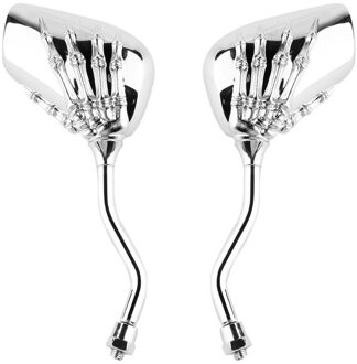Universele Motorcycle Chrome Skeleton Hand Claw Side Achteruitkijkspiegels 10Mm