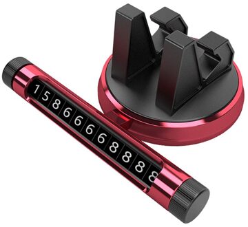 Universele Parkeer Plaat Draaibare Bracket Auto Gprs Stand Diy Nummer Kaart Intrekbare Dashboard Mobiele Telefoon Houder Rood