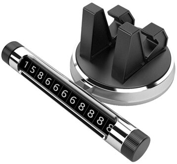 Universele Parkeer Plaat Draaibare Bracket Auto Gprs Stand Diy Nummer Kaart Intrekbare Dashboard Mobiele Telefoon Houder Zilver