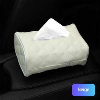 Universele Pu Lederen Auto Tissue Box Cover Servet Papier Houder Zonneklep Handdoek Organizer Case Interieur Accessoires Auto Opslag beige