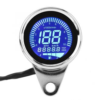 Universele Retro Motorfiets Digitale Snelheidsmeter Led Lcd 160 Km/h Toerenteller Gauge Olie Niveau Meter Met Back Light Clear Lens chroom