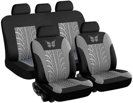 Universele Styling Volledige Set 4 / 9 Stuk Vlinder 3D Band Print Interieur Accessoires Auto Protector Auto Seat Cover csv grijs-9stk