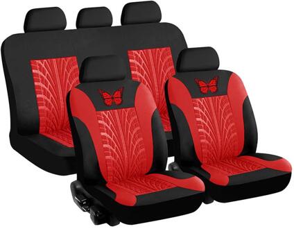 Universele Styling Volledige Set 4 / 9 Stuk Vlinder 3D Band Print Interieur Accessoires Auto Protector Auto Seat Cover csv rood-4stk