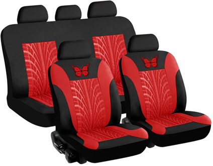 Universele Styling Volledige Set 4 / 9 Stuk Vlinder 3D Band Print Interieur Accessoires Auto Protector Auto Seat Cover csv rood-9stk