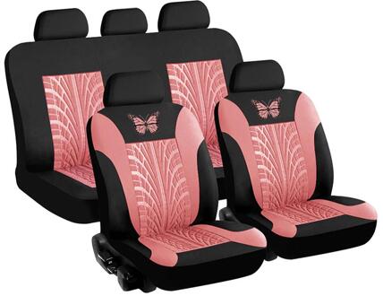 Universele Styling Volledige Set 4 / 9 Stuk Vlinder 3D Band Print Interieur Accessoires Auto Protector Auto Seat Cover csv roze-4stk