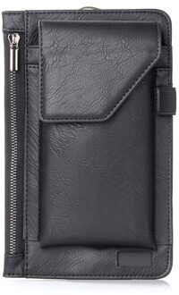 Universele Telefoon Zakje Voor Iphone Samsung Huawei Xiaomi Case Pu Leather Cover Belt Clip Holster Zakken Met Kaart/Pen houder Fundas zwart