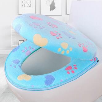Universele Toilet Seat Cover Deksel Deksel Winter Wc Zitkussen Fleece Wasbare Toilet Seat Pad Quick Release Sluiting Blauw