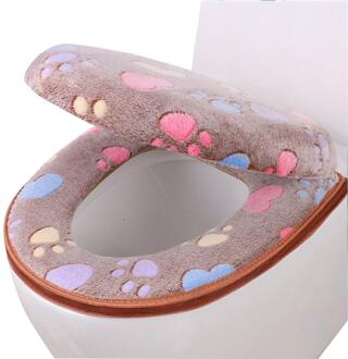 Universele Toilet Seat Cover Deksel Deksel Winter Wc Zitkussen Fleece Wasbare Toilet Seat Pad Quick Release Sluiting bruin