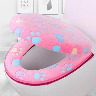 Universele Toilet Seat Cover Deksel Deksel Winter Wc Zitkussen Fleece Wasbare Toilet Seat Pad Quick Release Sluiting roze
