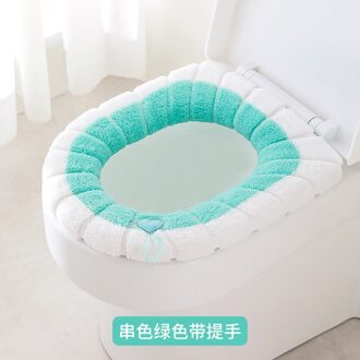 Universele Toiletbril Verdikte Mat Zachte Warme Wasbaar Voor Home Decor Closestool Mat Seat Case Coral Wc Deksel Accessoires groen met handvat