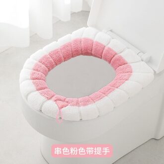 Universele Toiletbril Verdikte Mat Zachte Warme Wasbaar Voor Home Decor Closestool Mat Seat Case Coral Wc Deksel Accessoires roze met handvat