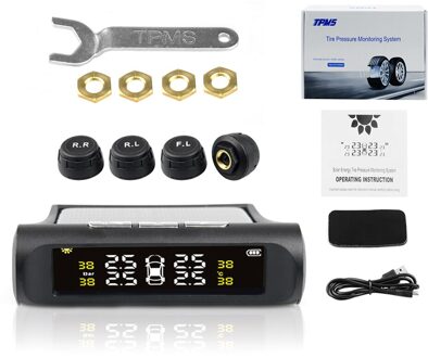 Universele Tpms Draadloze Bandenspanningscontrolesysteem Zonne-energie Klok Lcd Display 4 Externe Sensor Bandenspanning Sensoren extern TPMS