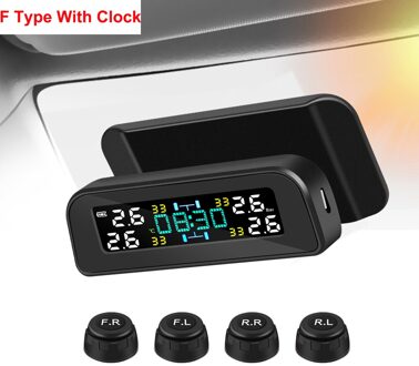 Universele Tpms Draadloze Bandenspanningscontrolesysteem Zonne-energie Klok Lcd Display 4 Externe Sensor Bandenspanning Sensoren Lighter type