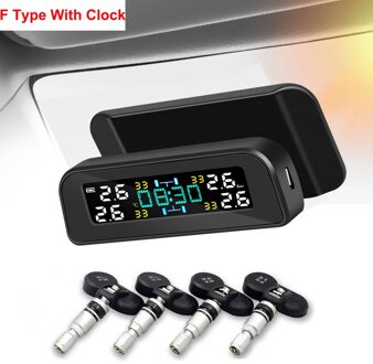 Universele Tpms Draadloze Bandenspanningscontrolesysteem Zonne-energie Klok Lcd Display 4 Externe Sensor Bandenspanning Sensoren Portable