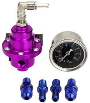 Universele Verstelbare Aluminium Fuel Pressure Regulator Met Gauge Kit 7 Kleur Paars